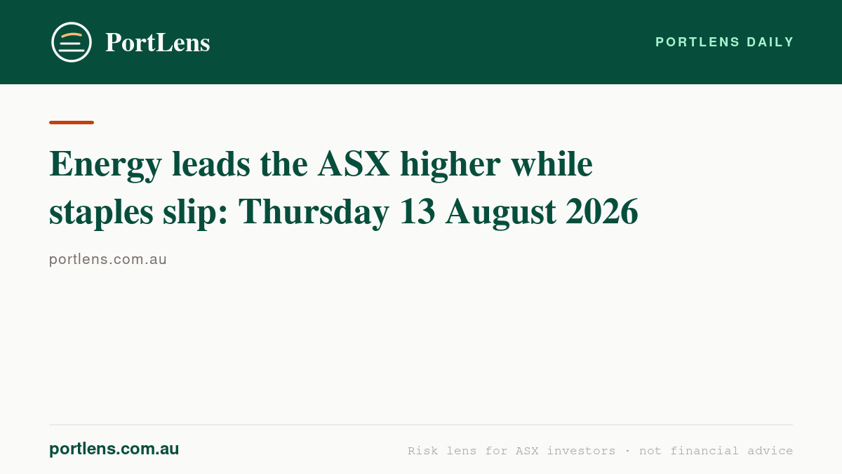 Energy leads the ASX higher while staples slip: Thursday 13 August 2026